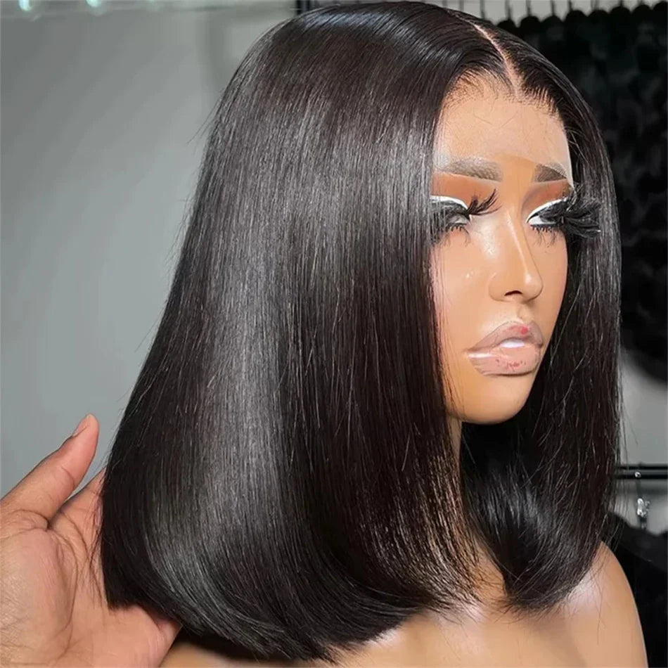 Glueless 13x4 Straight Lace Front Bob Wig Pre-Plucked 4x4 Closure Brazilian Remy Human Hair Bone Straight Short Bob Luxegan