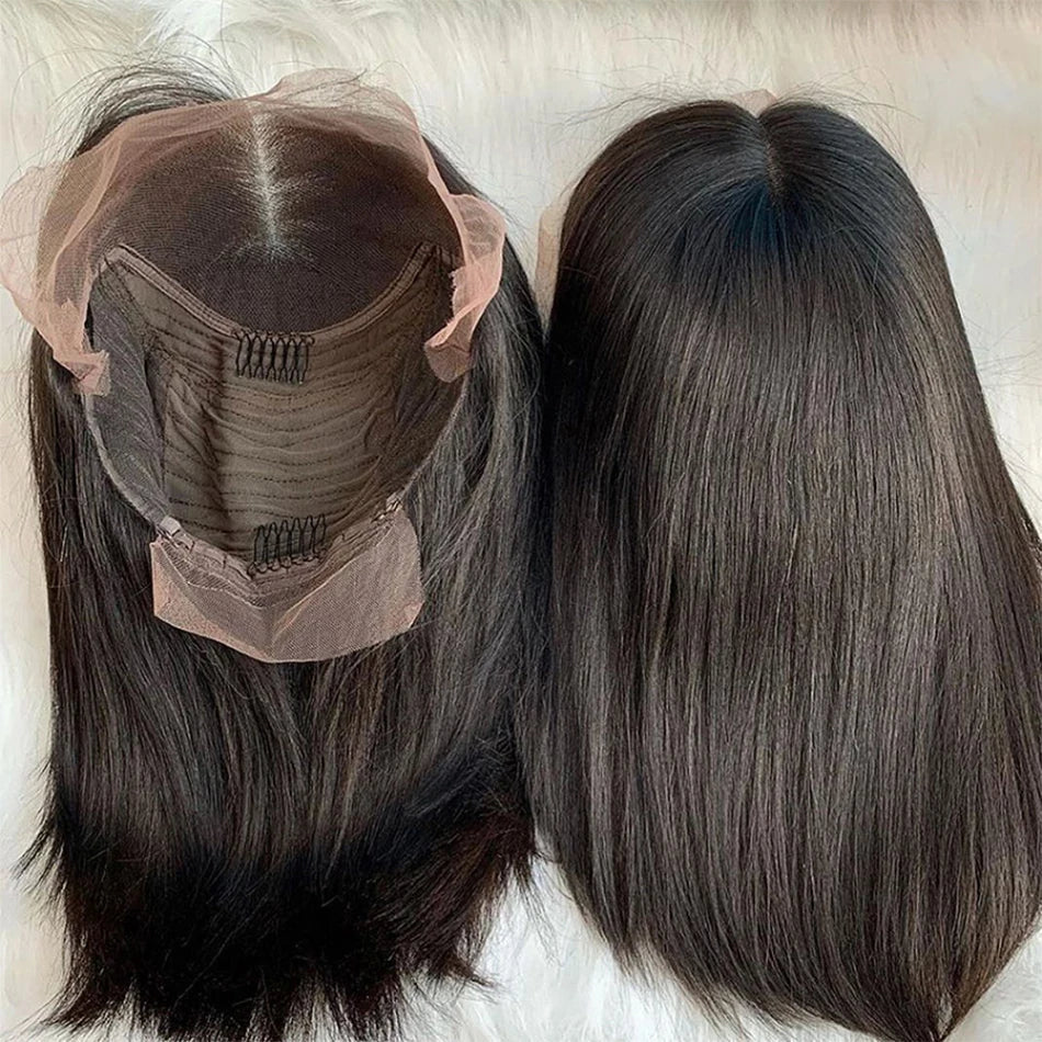 Glueless 13x4 Straight Lace Front Bob Wig Pre-Plucked 4x4 Closure Brazilian Remy Human Hair Bone Straight Short Bob Luxegan