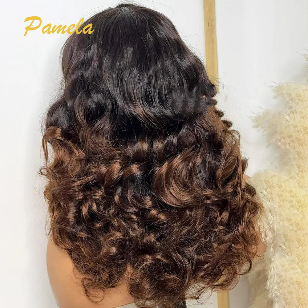 Blonde Wig Ombre Brown Colored Human Hair Wig 250 Density Loose Deep Wave Lace Frontal Glueless Wigs Human Hair Ready To Wear The Hair Plug