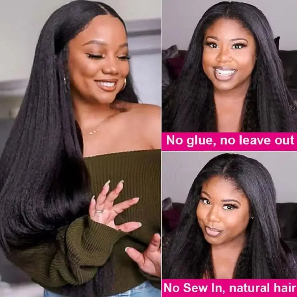 16-34Inch Kinky Straight U Part Wig Glueless Wig Human Hair Ready To Wear Remy Human Hair Wigs V Part Wig No Lace Wigs For Women Baierte Hair Wholesale Supply Store