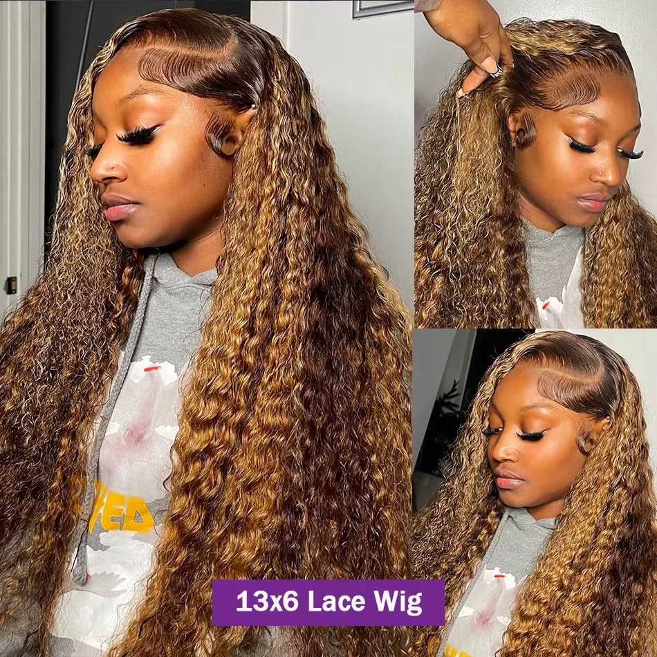 250 Density Highlight Ombre Curly 13x6 Lace Frontal Wig Human Hair 13x6 Brazilian Real Deep Wave Hd Lace Frontal Human Hair Wigs