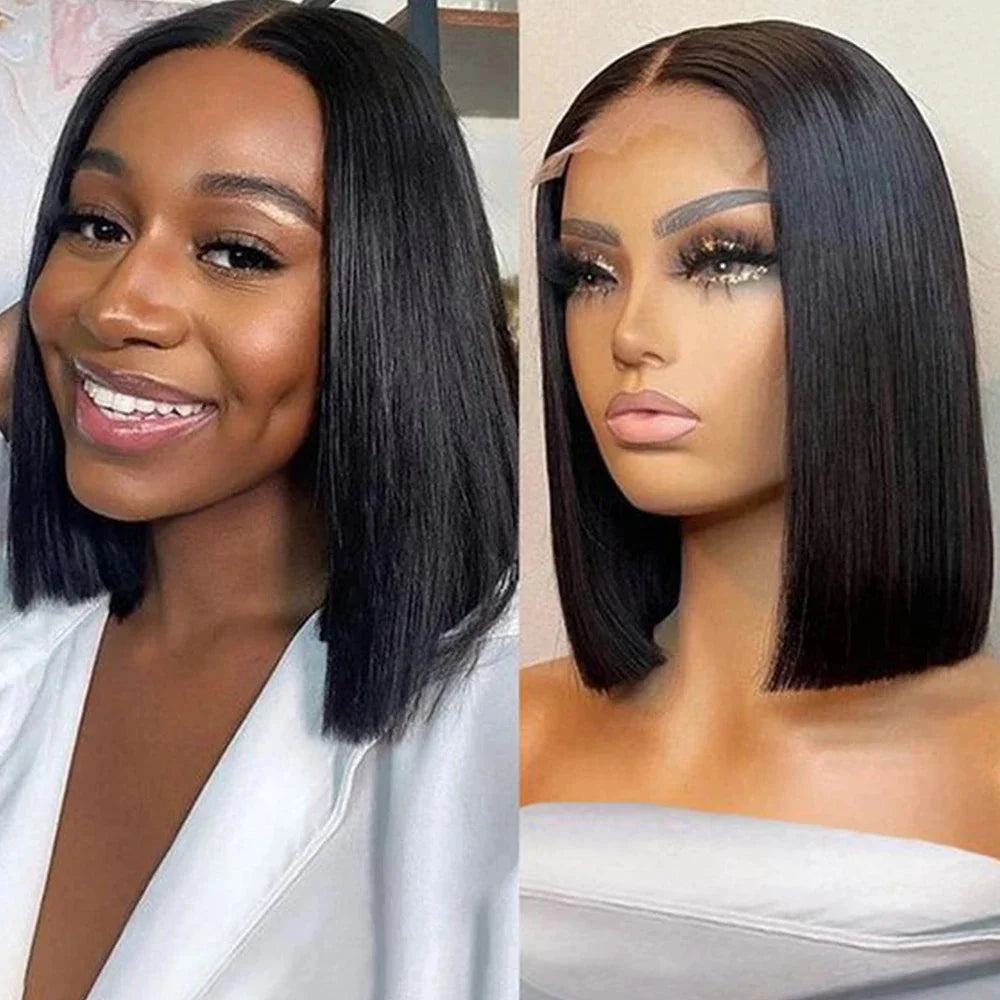 10-16 inch Short Straight Bob Wig | Brazilian Remy Human Hair | 13x4 Lace Frontal | Natural Looking | Ready to Wear Luxegan