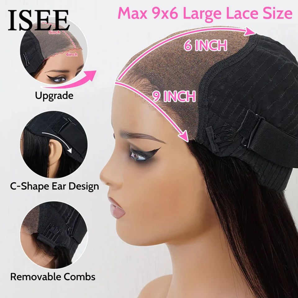ISEE Hair 9X6  Burmese Curly Glueless Wigs Natural Black Pre Bleached Human Hair  Wig M-Cap Wear Can Go Wig Pre Cut Lace The Hair Plug