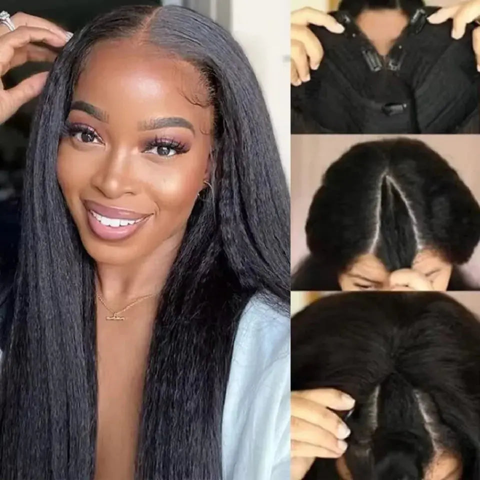 16-34Inch Kinky Straight U Part Wig Glueless Wig Human Hair Ready To Wear Remy Human Hair Wigs V Part Wig No Lace Wigs For Women Baierte Hair Wholesale Supply Store