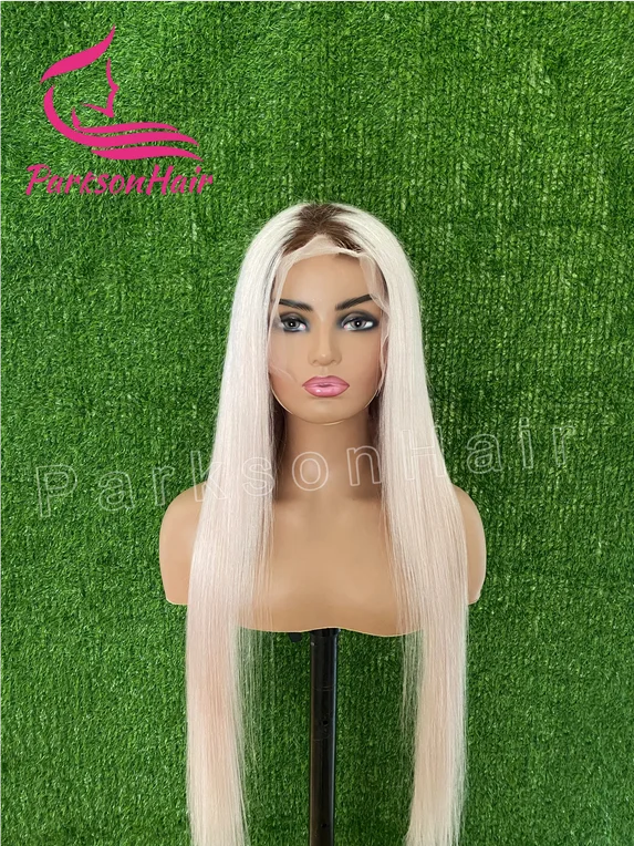 Blonde Colored Human Hair Wig 13x6 13x4 Transparent Lace Front Wig For Women PrePlucked Blonde Human Hair Wig With Dark Root The Hair Plug