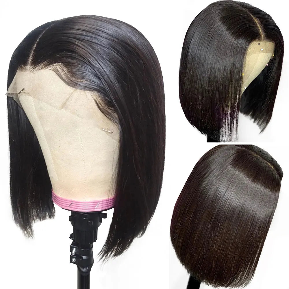 Glueless 13x4 Straight Lace Front Bob Wig Pre-Plucked 4x4 Closure Brazilian Remy Human Hair Bone Straight Short Bob Luxegan