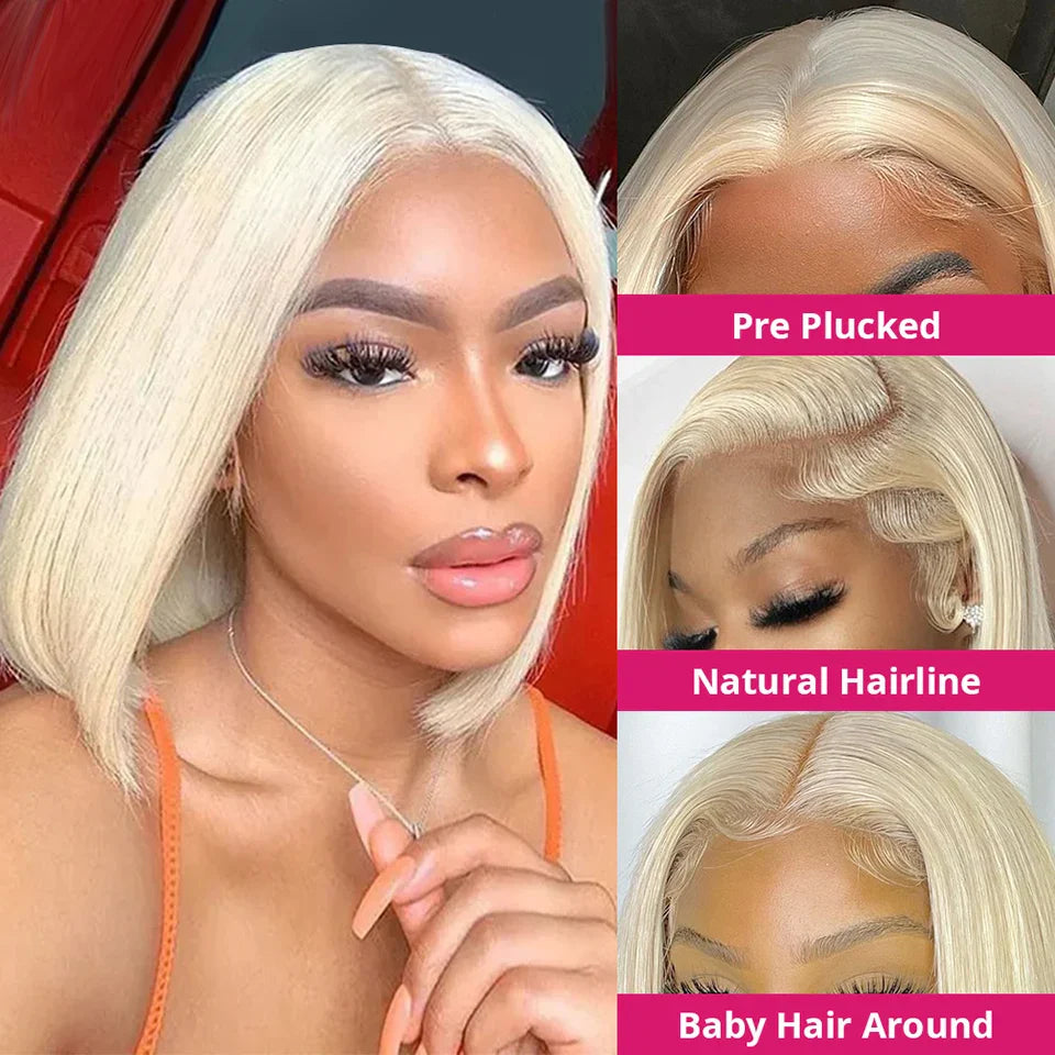 613 Honey Blonde Bob Lace Front Human Hair Wigs 13x4 Remy Brazilian Straight Short Bob 10 14 Inch Luxegan