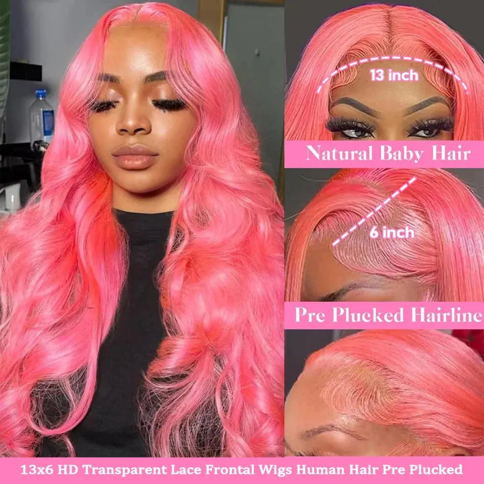 Pink Wig Body Wave Human Hair Wigs 13X4 13X6 Hd Lace Frontal Wig Brazilian Colored 30 Inch Lace Front Wigs 250 Density For Women Dropshipman