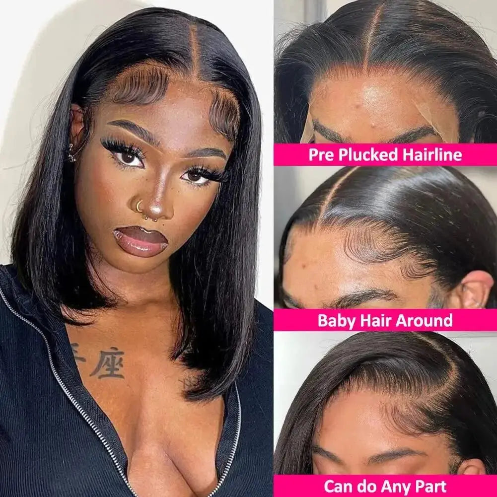 Short Bob Wig Straight 13x4 Lace Front Wig Human Hair Wigs Pre Plucked Front Wig Brazilian Lace Wigs DQ THE LUXURY INTEGRATION Official Store