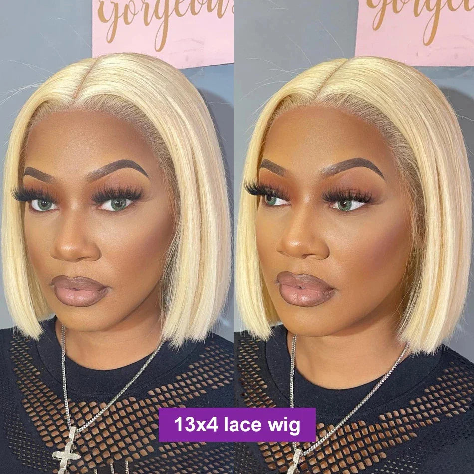 613 Honey Blonde Bob Lace Front Human Hair Wigs 13x4 Remy Brazilian Straight Short Bob 10 14 Inch Luxegan