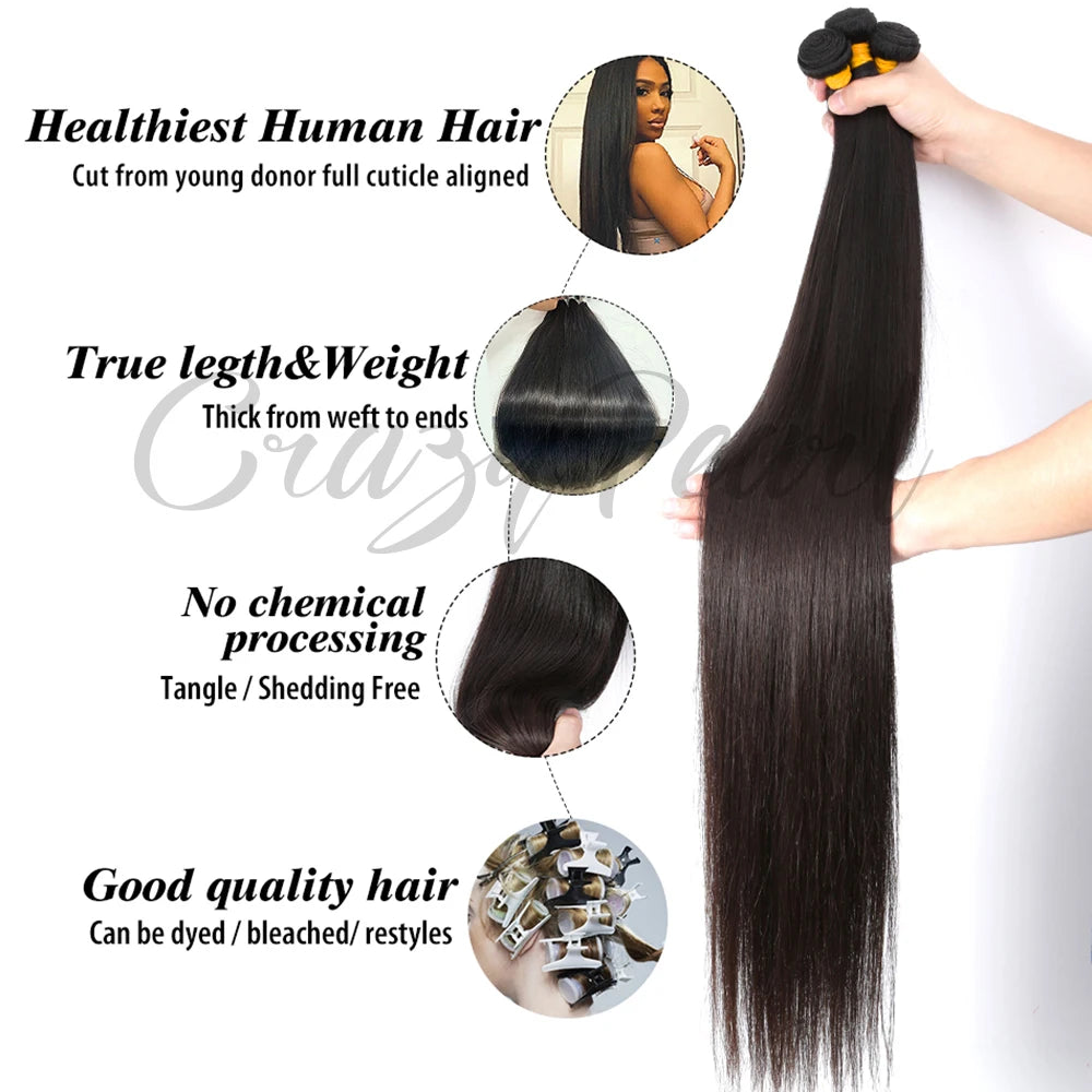 Human Hair Bundles with Frontal Straight Weave Human Hair with 13X4 HD Lace Frontal Closure Unprocessed Brazilian Virgin Hair The Hair Plug