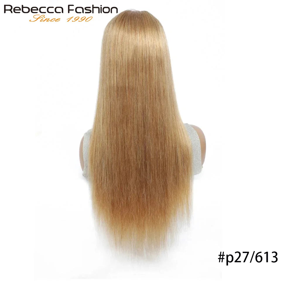 Honey Blonde Color#27/613 Straight Human Hair Wig With Bangs Highlight P4/27 For Women Brazilian Remy Hair Colored Glueless Wigs The Hair Plug