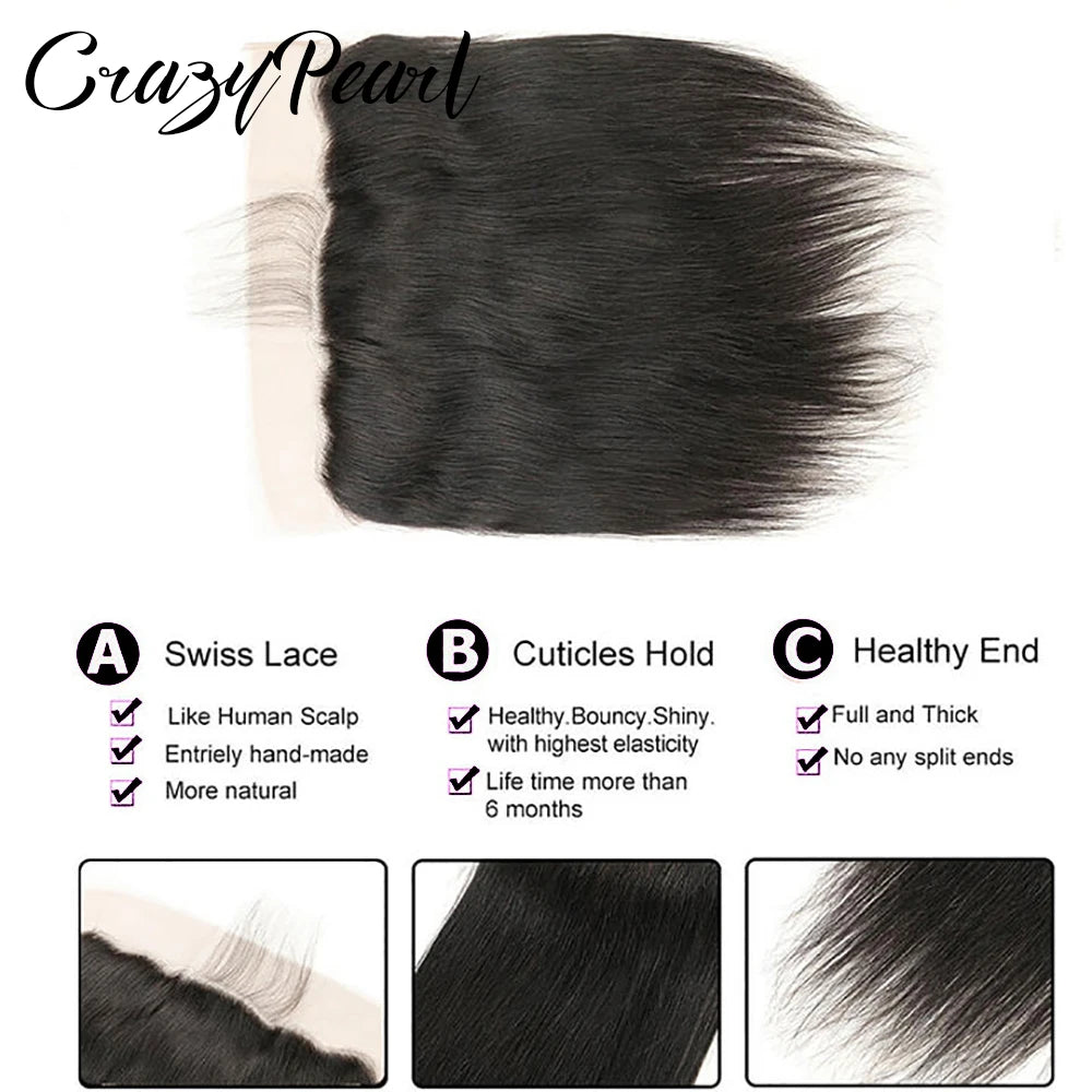Human Hair Bundles with Frontal Straight Weave Human Hair with 13X4 HD Lace Frontal Closure Unprocessed Brazilian Virgin Hair The Hair Plug