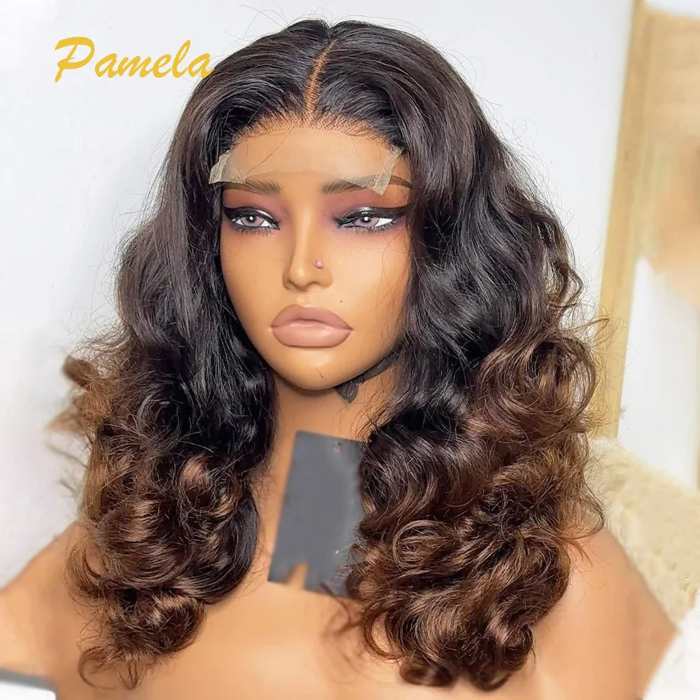 Blonde Wig Ombre Brown Colored Human Hair Wig 250 Density Loose Deep Wave Lace Frontal Glueless Wigs Human Hair Ready To Wear The Hair Plug