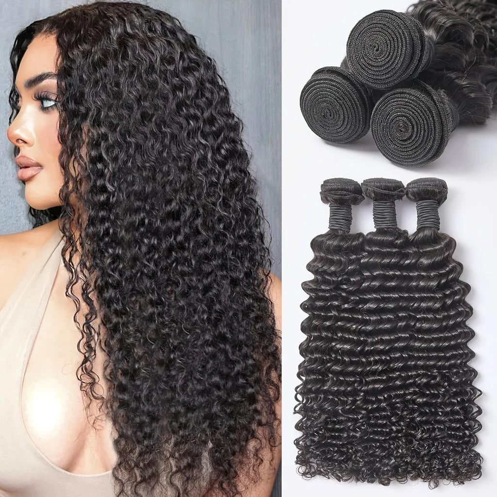Curly Human Hair Bundles Human Hair Quality Deep Wave Raw Weaving Bundles Water Wave Double Drawn Oringinal Hair Extensions The Hair Plug