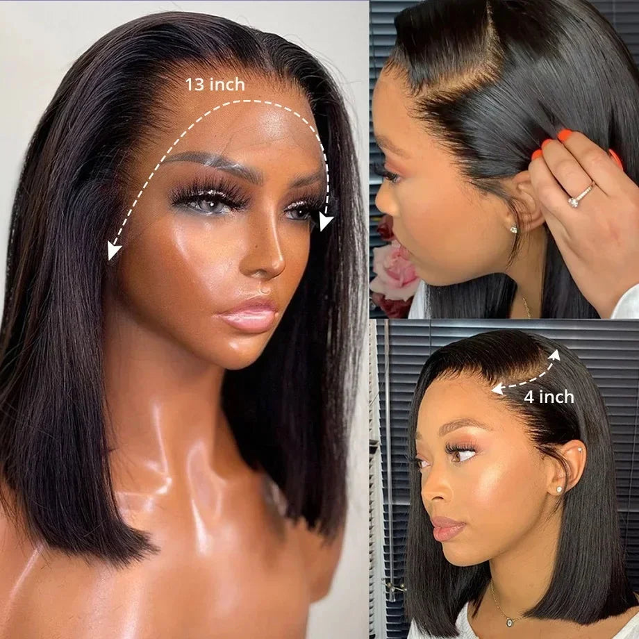 10-16 inch Short Straight Bob Wig | Brazilian Remy Human Hair | 13x4 Lace Frontal | Natural Looking | Ready to Wear Luxegan