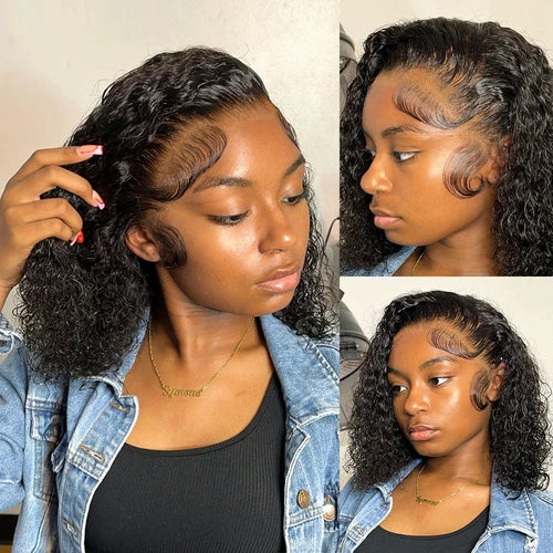 200% Density Short Curly Bob Wigs 13x4 Lace Front 4x4 Closure Deep Wave Brazilian Remy Human Hair 14 Inch Luxegan