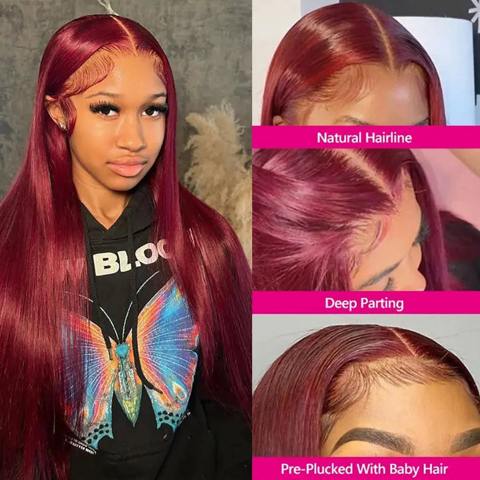 13x6 HD Lace Front Wig Human Hair Wigs 99J Red Burgundy Colored HD Transparent Pre Plucked Lace Frontal Human Hair Wigs Straight DACHIC Official Store