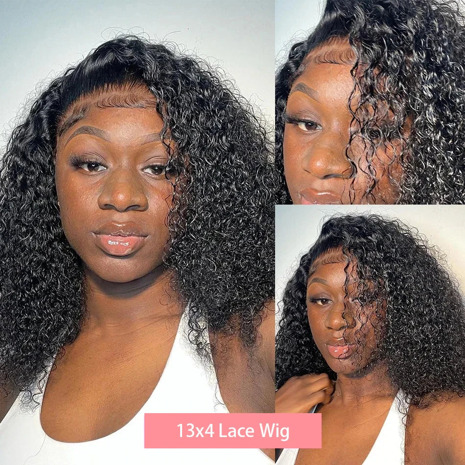 200% Density Short Curly Bob Wigs 13x4 Lace Front 4x4 Closure Deep Wave Brazilian Remy Human Hair 14 Inch Luxegan