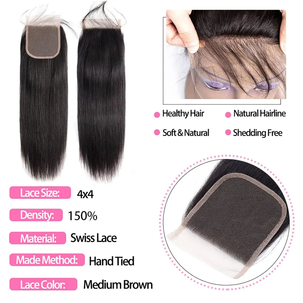 Human Hair Bundles with Closure 12A Straight Bundles Human Hair With Closure 100% Unprocessed Burmese Virgin Raw Hair Bundles The Hair Plug