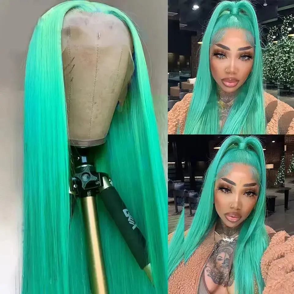 Mint Green Colored Straight Burmese Human Hair Wig 13x6 HD Transparent Lace Front Wig Pre Plucked 4x4 Lace Closure Wig for Women Dropshipman