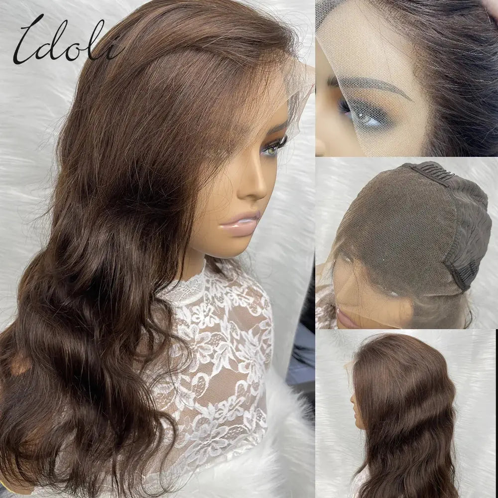 13x6 Chocolate Brown Body Wave Lace Front Wig Transparent Lace Frontal Wig Human Hair Preplucked Colored Human Hair Wigs 180% idoli hair Official Store