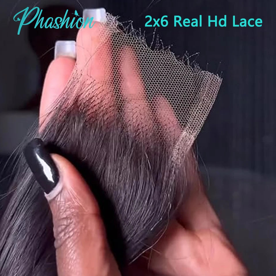 Phashion Kim K 2x6 Swiss Real Hd Lace Closure Straight Body Wave Deep Middle Part Brazilian Remy 100% Human Hair For Black Women