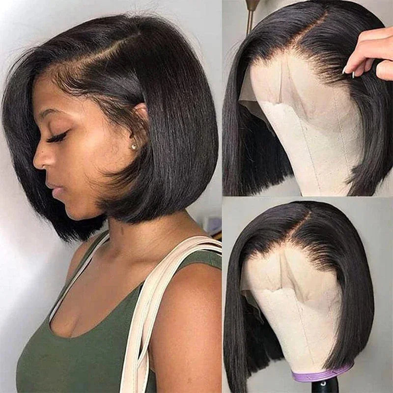 10-16 inch Short Straight Bob Wig | Brazilian Remy Human Hair | 13x4 Lace Frontal | Natural Looking | Ready to Wear Luxegan