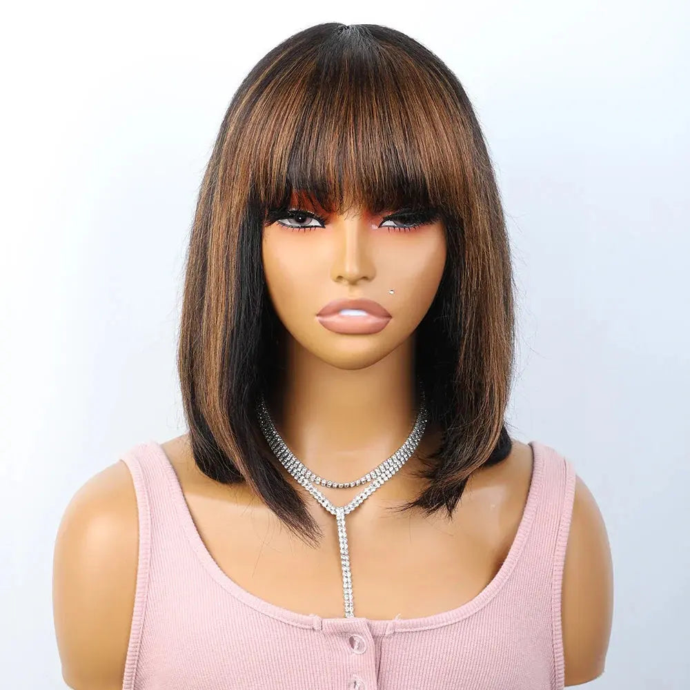 "Put On & Go" Straight Bob Wig | Easy Wear Human Hair with Bangs & Realistic Scalp Luxegan