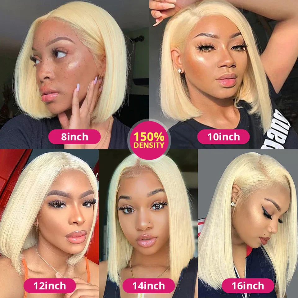 613 Honey Blonde Bob Lace Front Human Hair Wigs 13x4 Remy Brazilian Straight Short Bob 10 14 Inch Luxegan