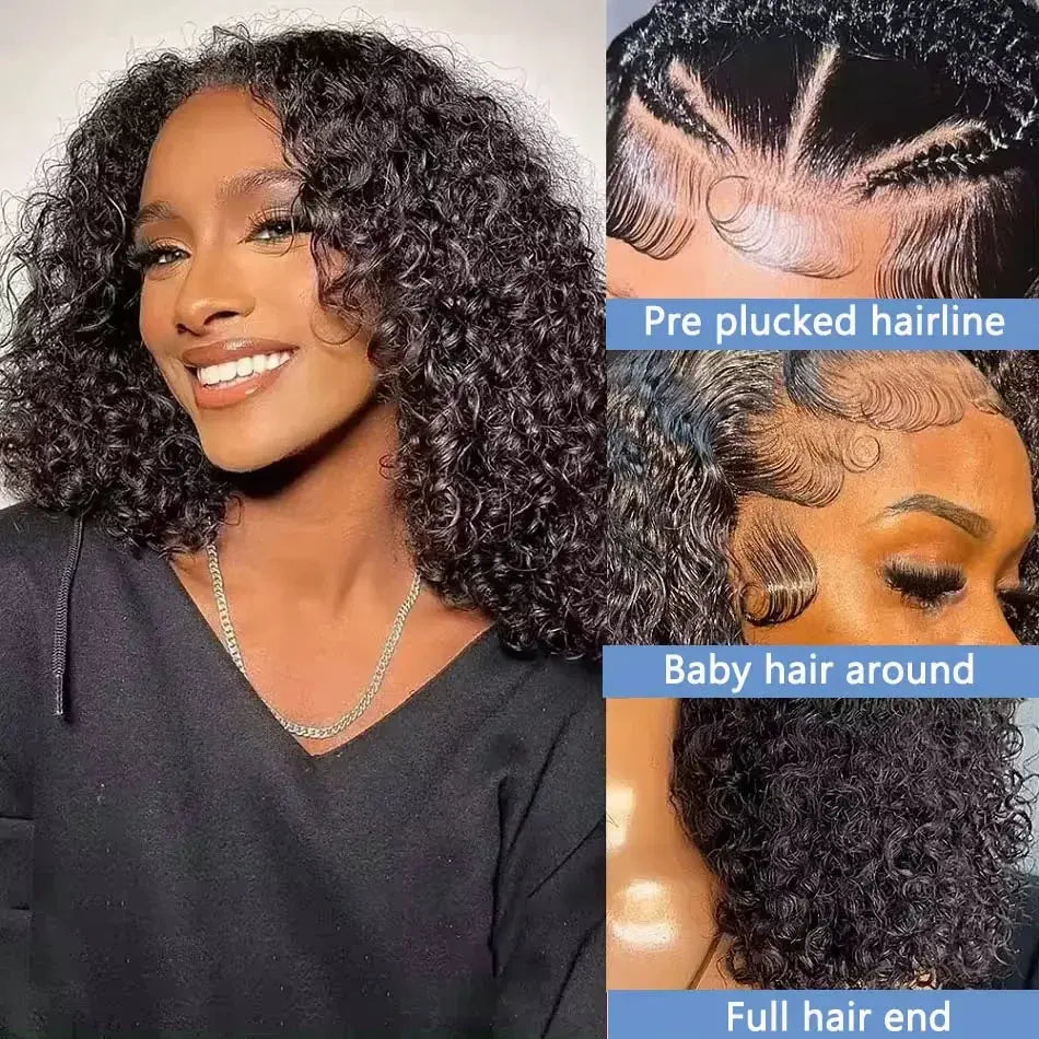 100% Human Hair Loose Deep Wave Short Bob Wig | 14 Inch 200 Density Vietnamese Remy 13x4 Transparent Lace Front Wig Luxegan