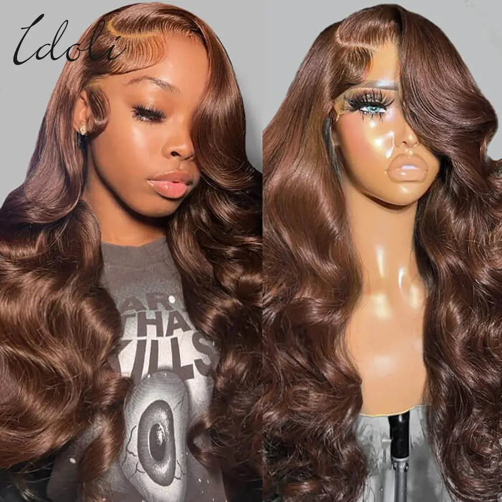 13x6 Chocolate Brown Body Wave Lace Front Wig Transparent Lace Frontal Wig Human Hair Preplucked Colored Human Hair Wigs 180% idoli hair Official Store
