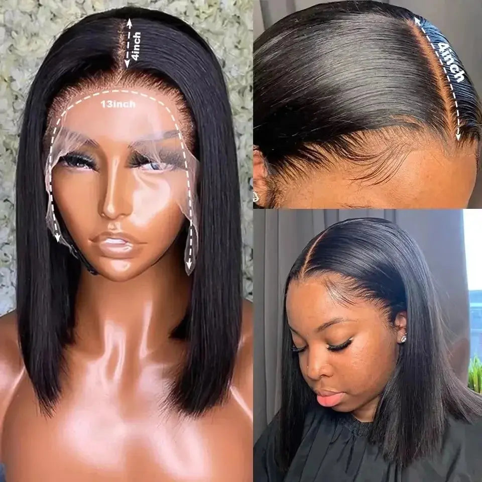 Short Bob Wig Straight 13x4 Lace Front Wig Human Hair Wigs Pre Plucked Front Wig Brazilian Lace Wigs DQ THE LUXURY INTEGRATION Official Store