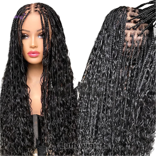 26"+ Boho Knotless Braids Ponytail Wig | HD Full Lace | Human Hair | 300% Density | Baby Hair Luxegan