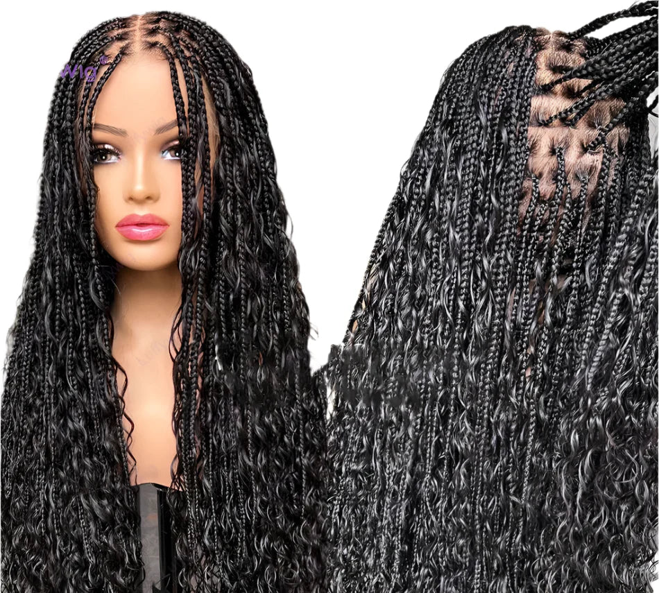 26"+ Boho Knotless Braids Ponytail Wig | HD Full Lace | Human Hair | 300% Density | Baby Hair Luxegan