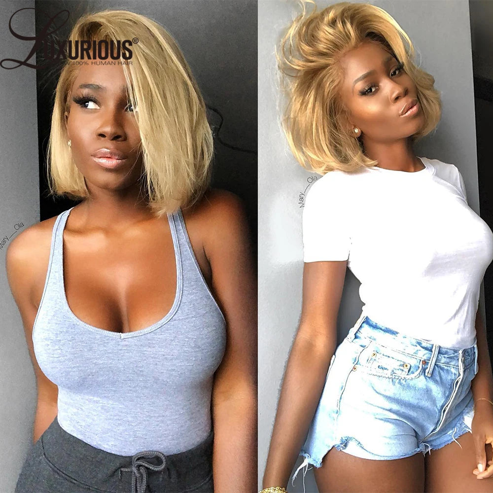 #4/613 Blonde Short Bob Human Hair Wigs For Women 13x6 Lace Wig Human Hair 13x4 Transparent Lace Wig Ombre Honey Blonde Wig 200% The Hair Plug