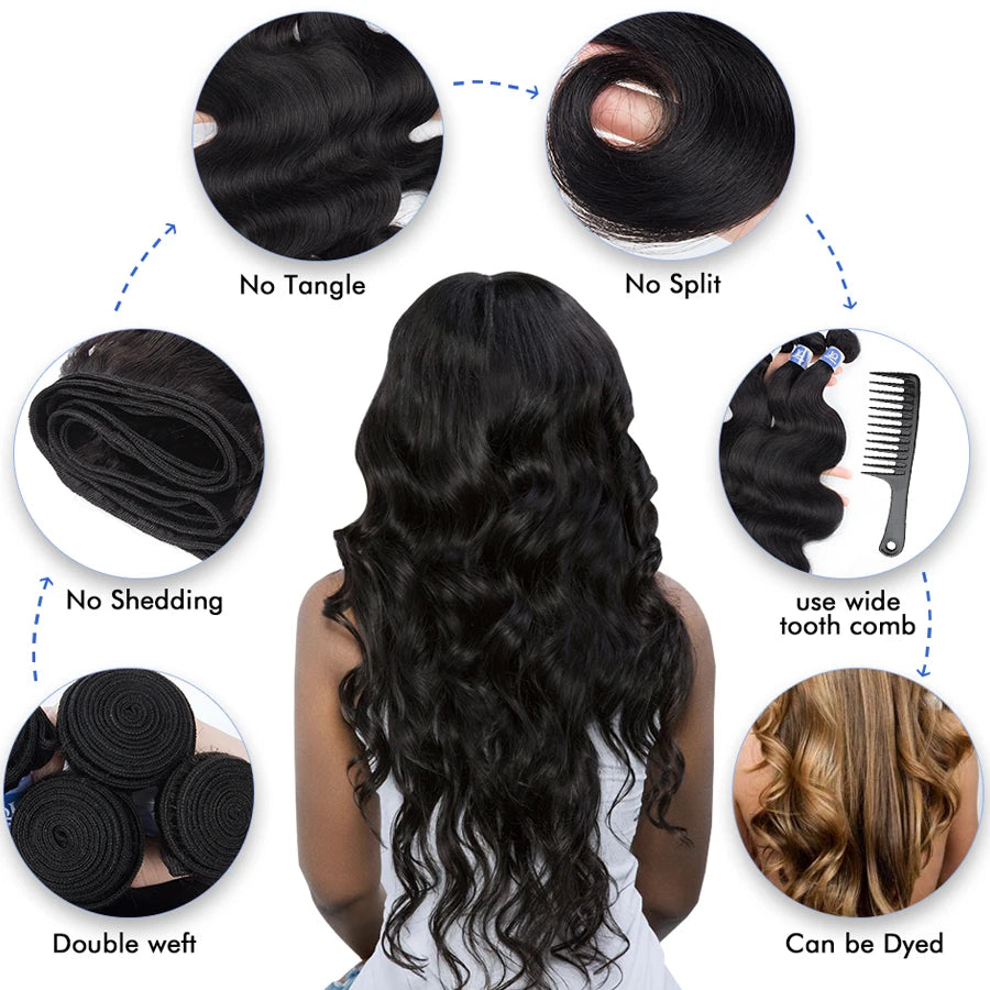 FDX 32 34 36 40 Human Hair Bundles Body Wave Bundles Deal Soft Human Hair Bundles Brazilian Body Wave Bundles Sew-in Hair Weaves The Hair Plug