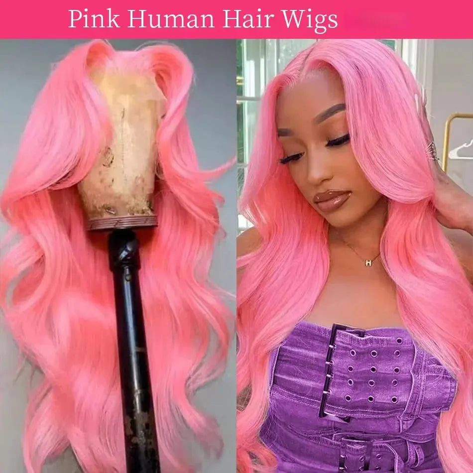 Pink Wig Body Wave Human Hair Wigs 13X4 13X6 Hd Lace Frontal Wig Brazilian Colored 30 Inch Lace Front Wigs 250 Density For Women Dropshipman