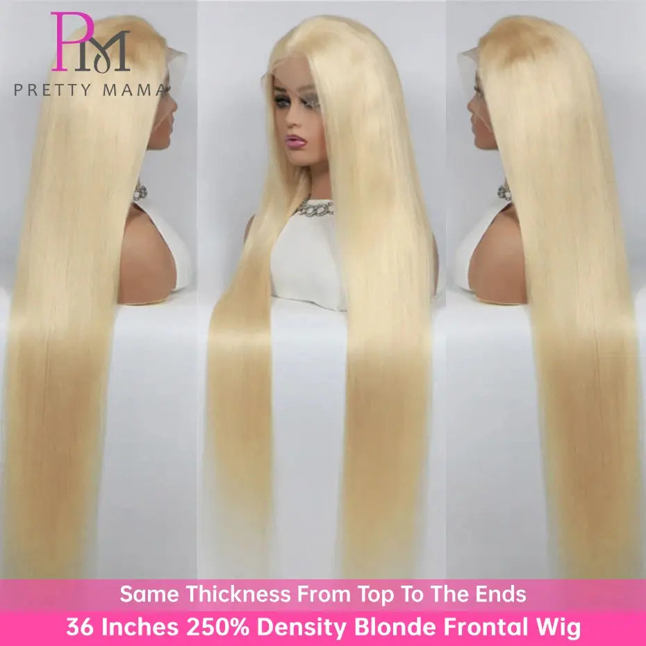 200 Density 360 Lace Front Wig Human Hair Brazilian Straight 613 Honey Blonde Wig Human Hair 13x6 13x4 Lace Frontal Wigs 38 Inch PRETTY MAMA Official Store