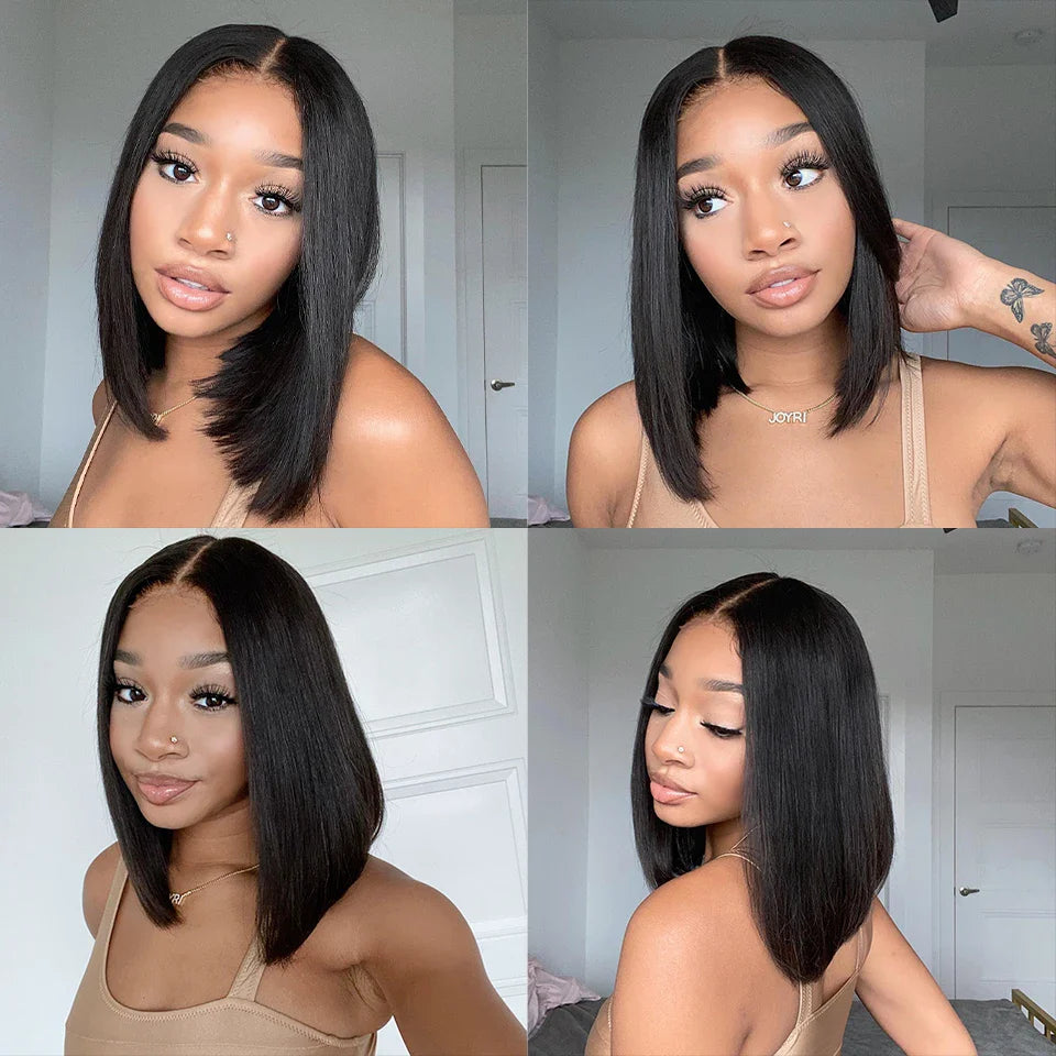 Glueless 13x4 Straight Lace Front Bob Wig Pre-Plucked 4x4 Closure Brazilian Remy Human Hair Bone Straight Short Bob Luxegan