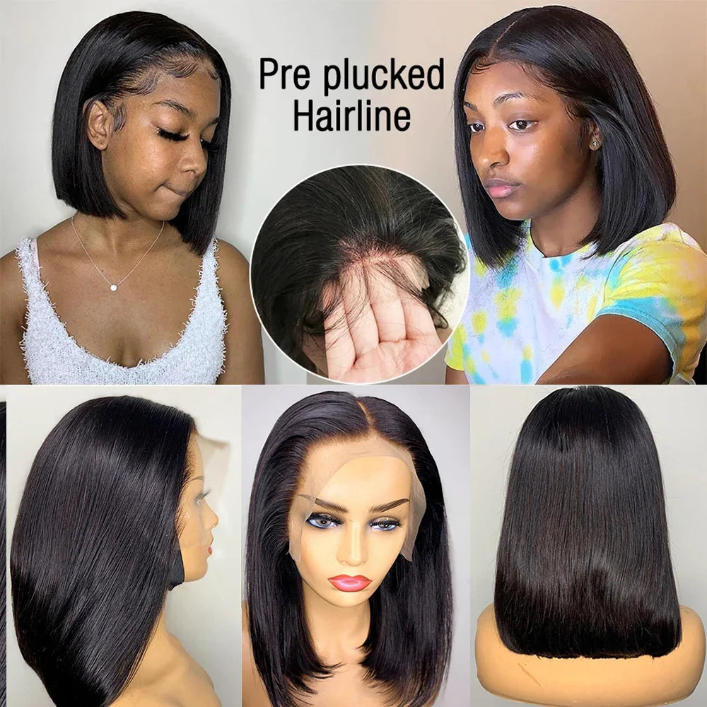Glueless 13x4 Straight Lace Front Bob Wig Pre-Plucked 4x4 Closure Brazilian Remy Human Hair Bone Straight Short Bob Luxegan