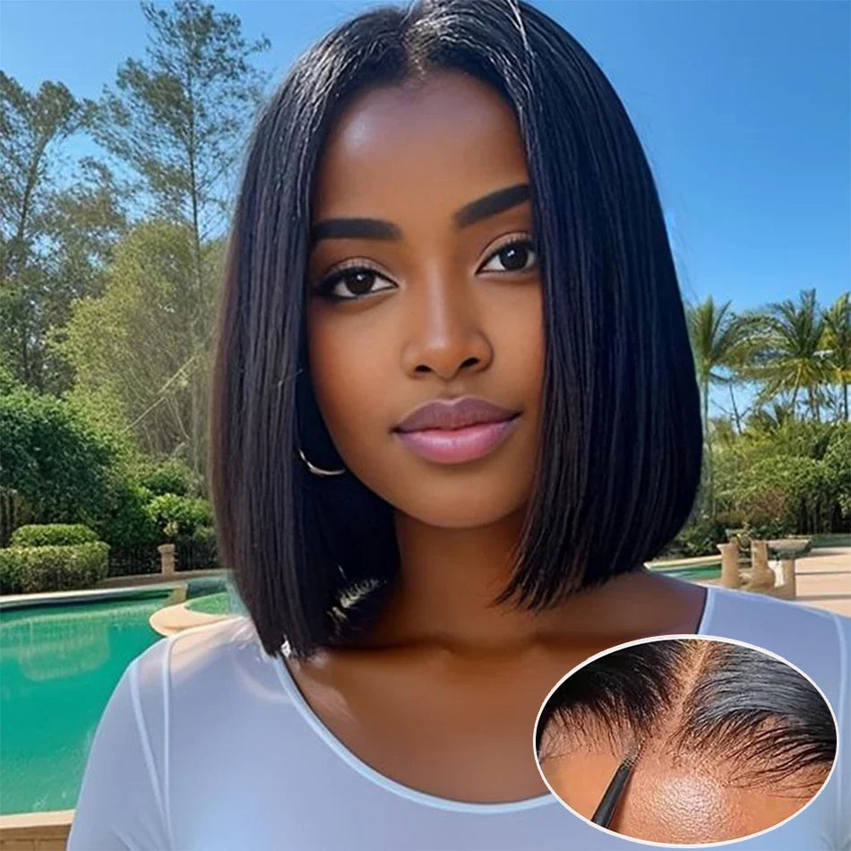 Glueless 13x4 Straight Lace Front Bob Wig Pre-Plucked 4x4 Closure Brazilian Remy Human Hair Bone Straight Short Bob Luxegan
