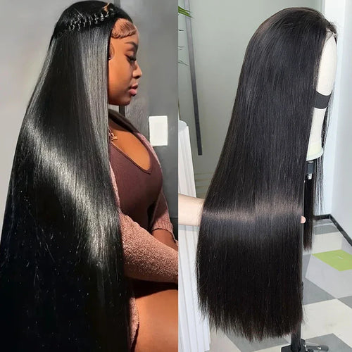 250% Density HD Lace Frontal Wig | Super Double Drawn Straight Virgin Human Hair | Natural Black Luxegan
