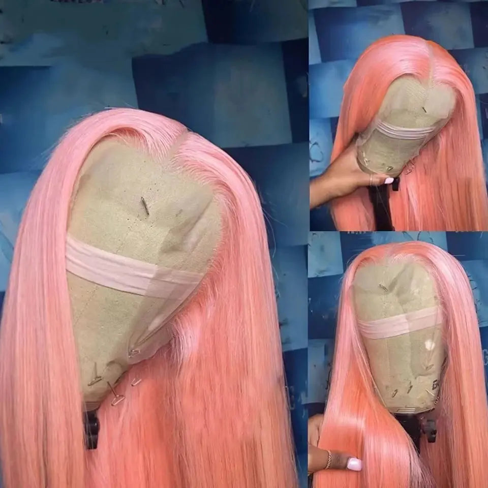 13x6 Hd Lace Frontal Wig Pink Human Hair Pre plucked Brazilan Bone Straight Human Hair13x4 Lace Front Pink Colored Wig For Women Dropshipman