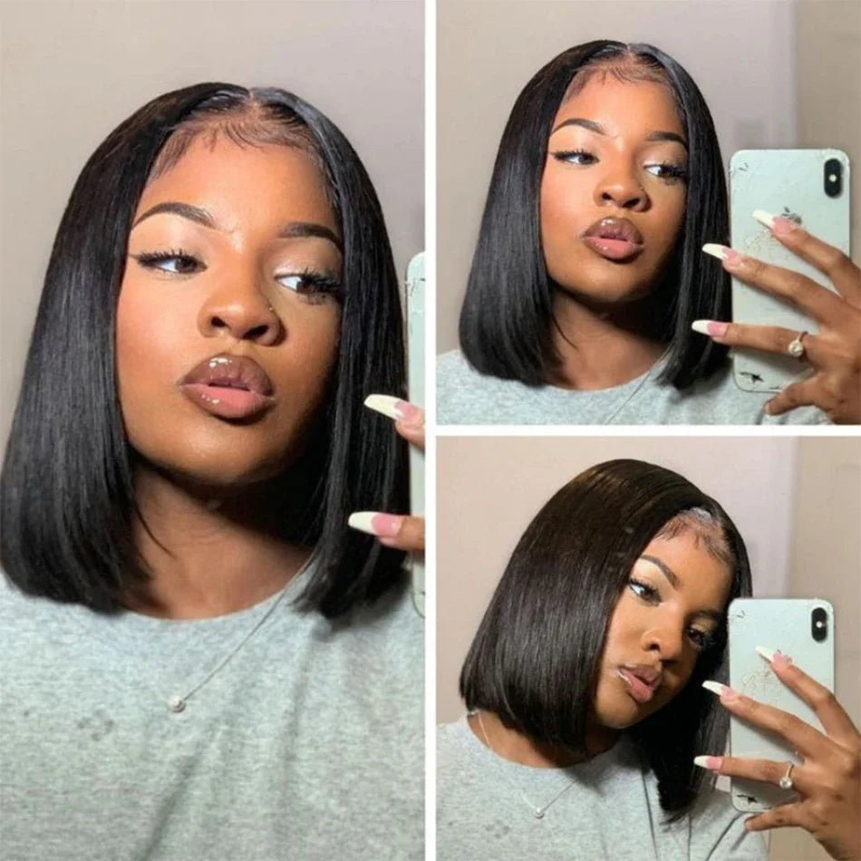 Glueless 13x4 Straight Lace Front Bob Wig Pre-Plucked 4x4 Closure Brazilian Remy Human Hair Bone Straight Short Bob Luxegan