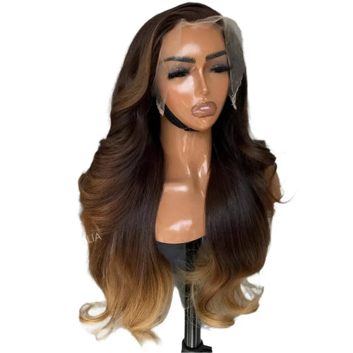 32 Inch Ombre Brown Body Wave Wig | 13x4 Transparent Lace Front Peruvian Remy Human Hair (High Quality, On Sale) Luxegan