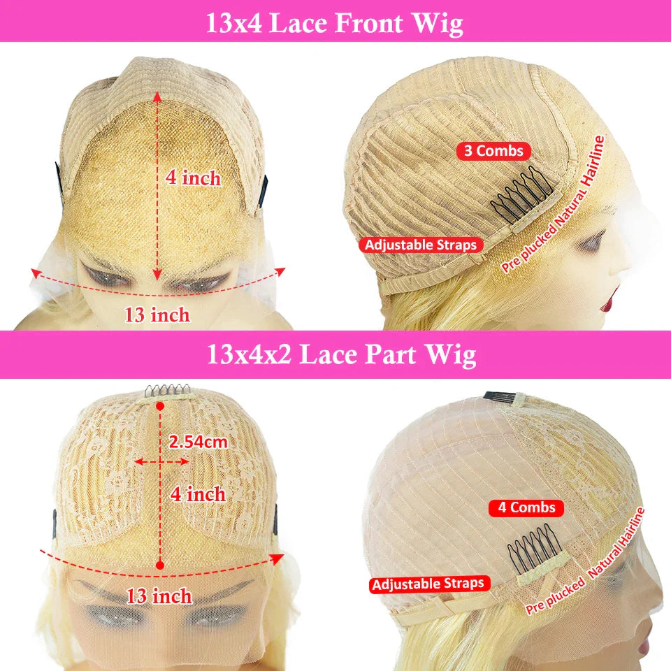 613 Blonde Bob Lace Front Wig - Brazilian Remy Human Hair, HD Transparent Lace, Pre-Plucked, Brown Roots Luxegan