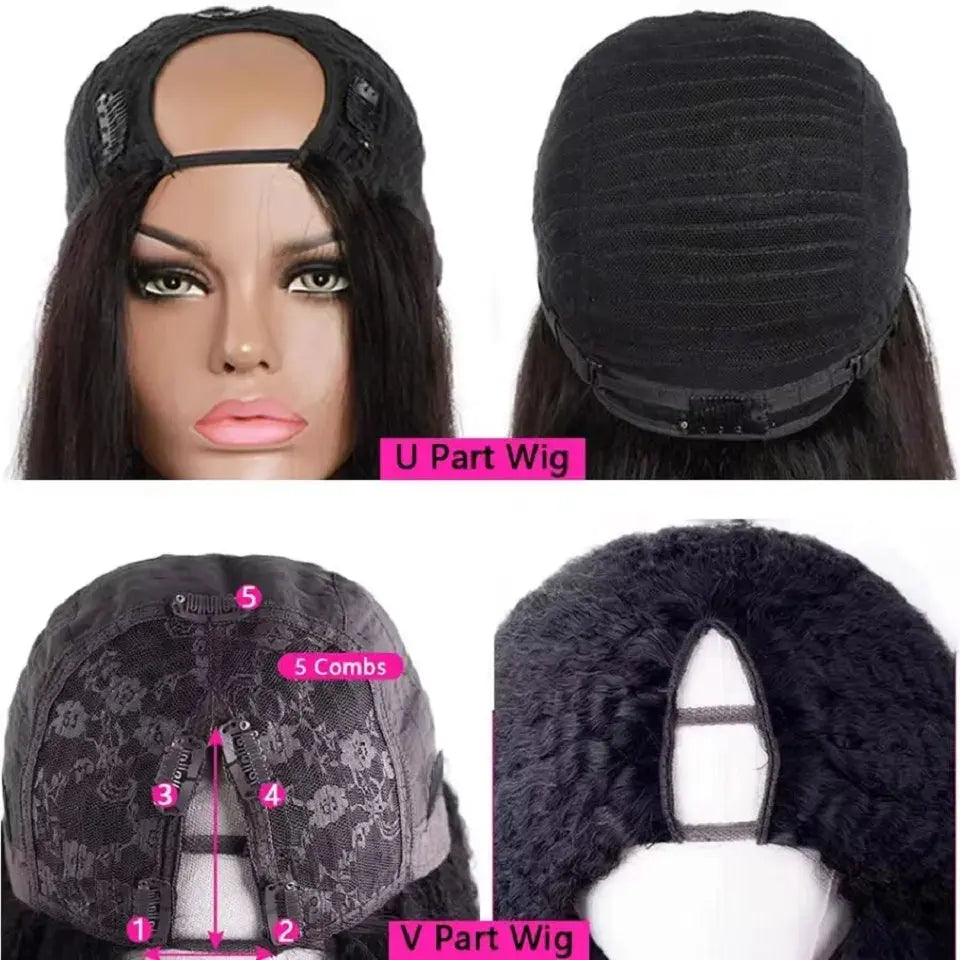 16-34Inch Kinky Straight U Part Wig Glueless Wig Human Hair Ready To Wear Remy Human Hair Wigs V Part Wig No Lace Wigs For Women Baierte Hair Wholesale Supply Store