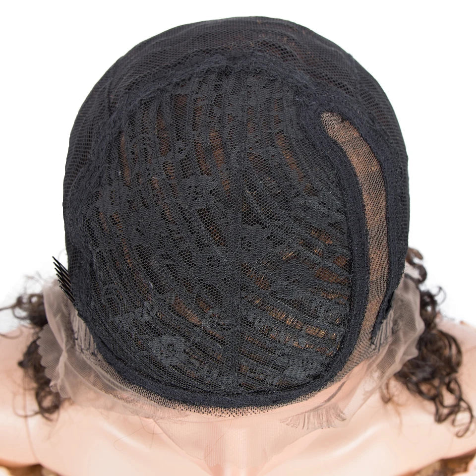 Sleek Curly Human Hair Wig | Brown Highlights | 13x1 T Part Lace Wig | Brazilian Remy Hair | Water Wave Luxegan