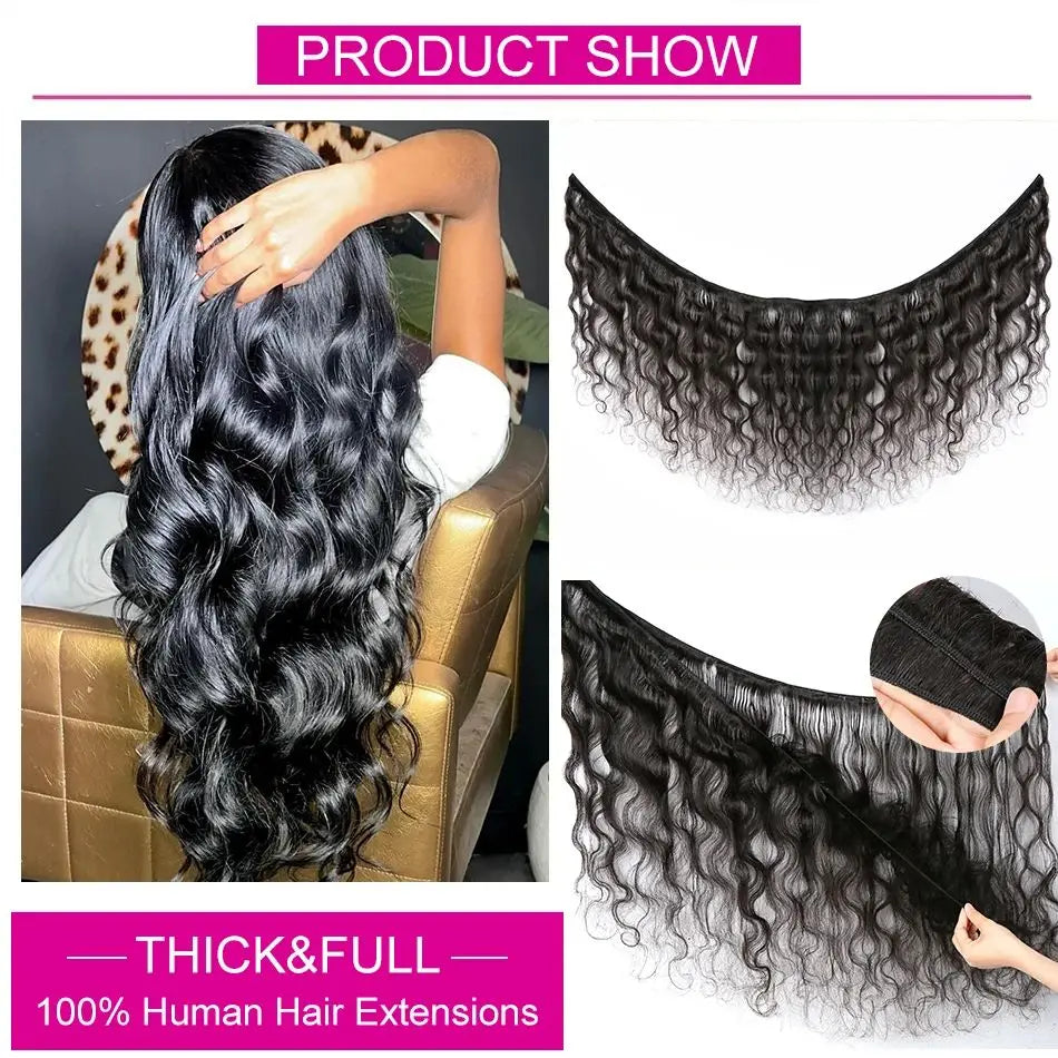 32 Inch Raw 100% Human Hair Bundles with Frontal Body Wave Human Hair Natural Black Raw Hair Bundles and Frontal For Extensions The Hair Plug